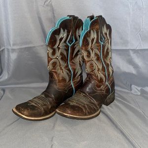 Ariat Teal/Brown Squaretoe Cowgirl Boots
